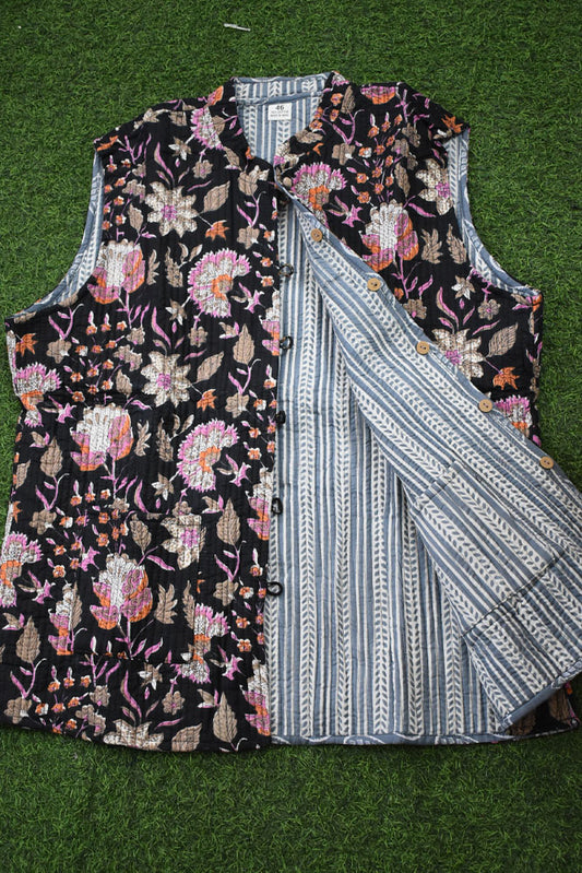 Block Print Quilted Reversible Sleeveless cotton jacket