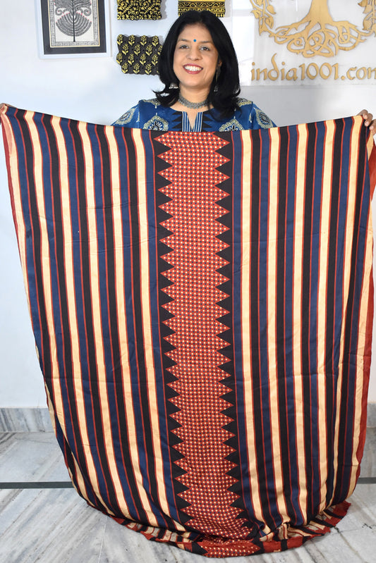 Beautiful Modal Silk Ajrakh Hand Block Print Fabric - 3 mtrs cut