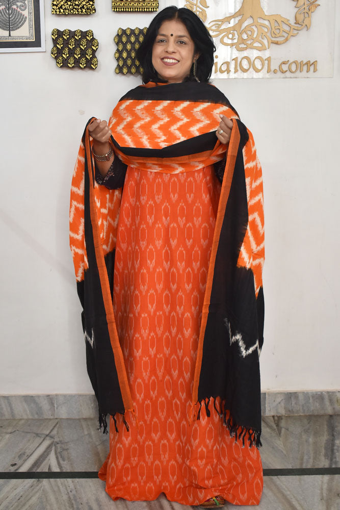 Handwoven  Ikkat Cotton dupatta with Woven Ikkat Cotton Kurta