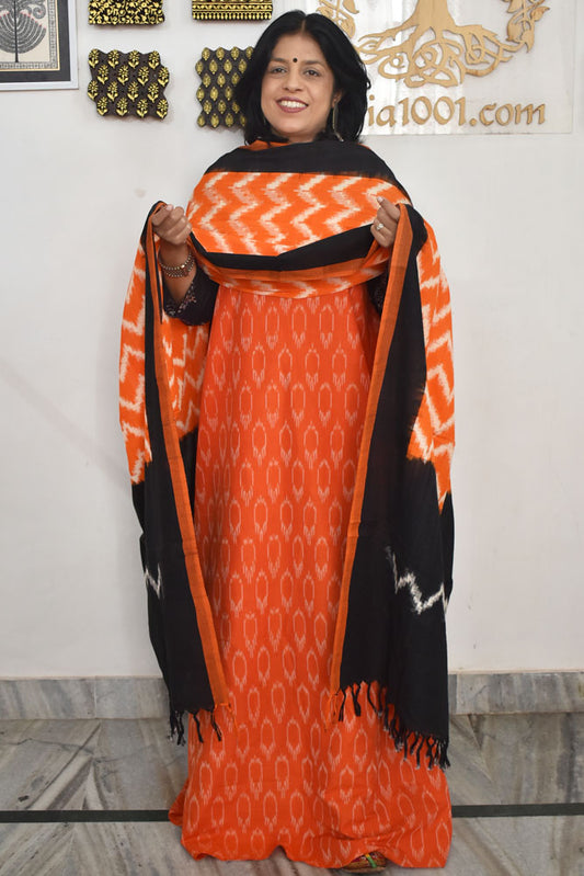 Handwoven  Ikkat Cotton dupatta with Woven Ikkat Cotton Kurta