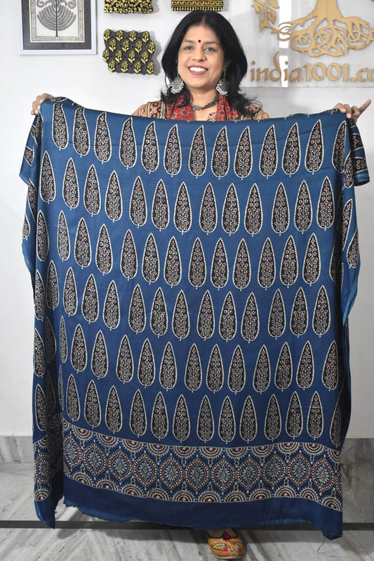 Designer Modal Silk Ajrakh Hand Block Print  Kurta Fabric - 2.5 mtrs cut