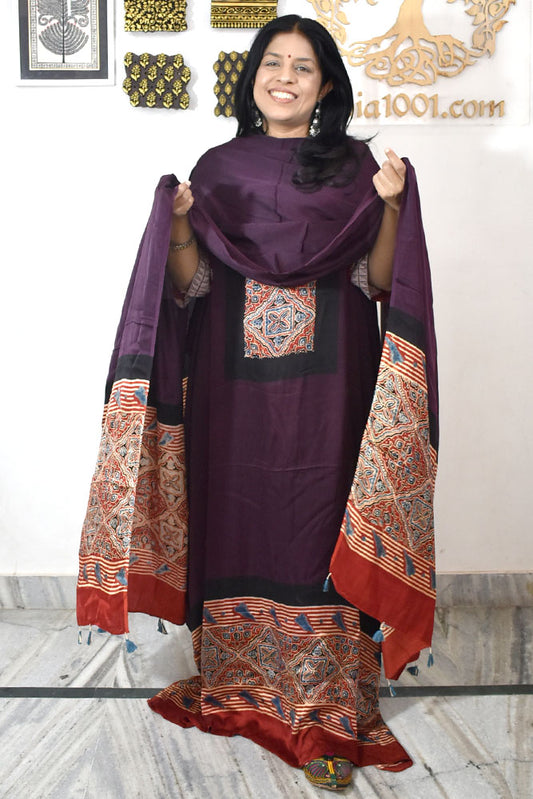 Beautiful Ajrakh Hand Block Printed Modal Silk 2 piece set
