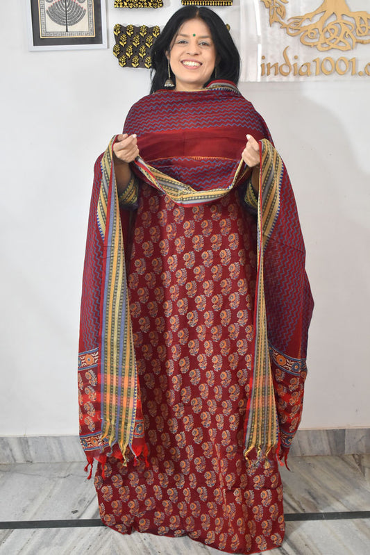 Beautiful Handwoven Chettinad & Narayanpet Cotton suit with Hand block print Dupatta