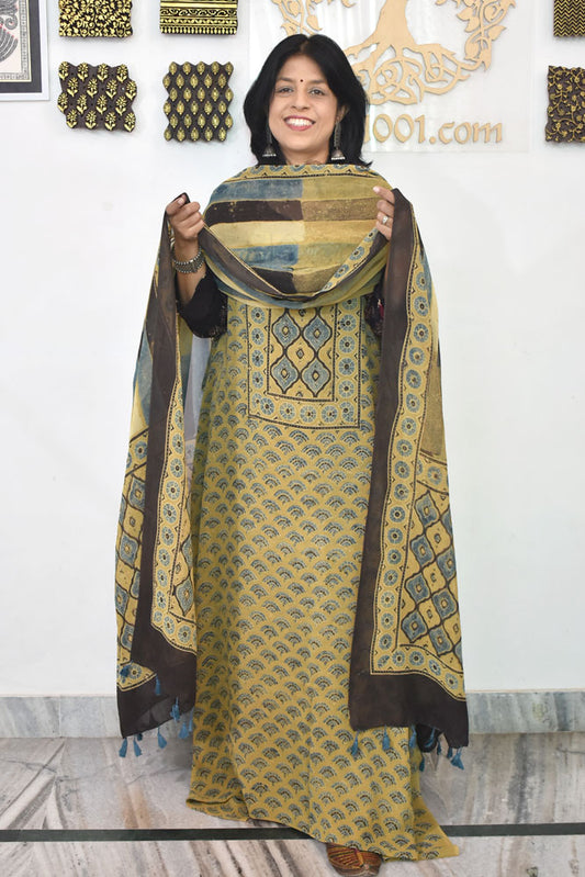 Ajrakh Hand Block Print Georgette Dupatta & Georgette Kurta Fabric