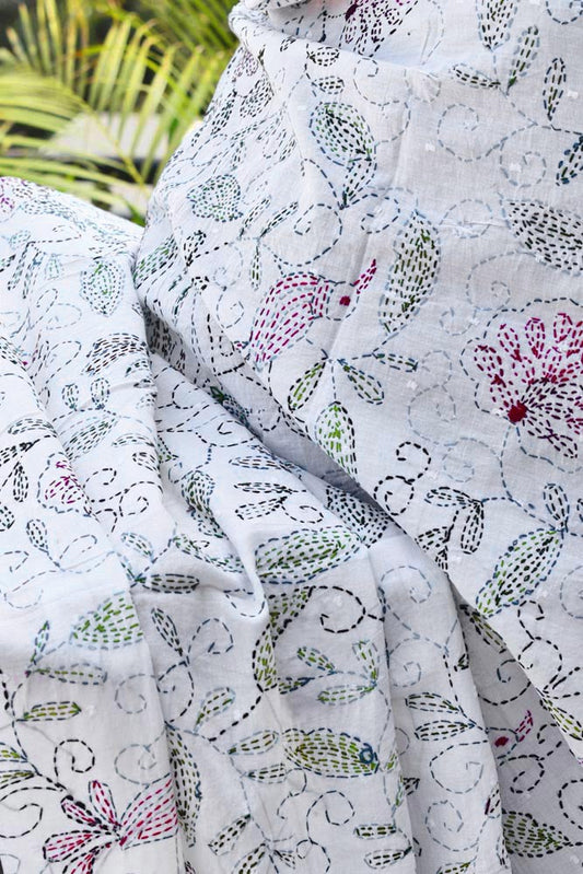 Beautiful Hand Embroidered Kantha Work Mul cotton Dupatta