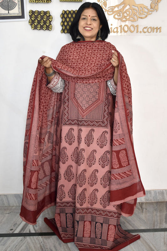 Bagh Hand Block Printed unstitched 3 pc Cotton suit fabric with Placement block print from MP