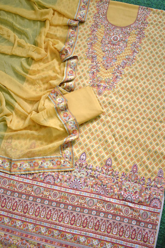 Beautiful Cotton kani Jamawar Unstitched suit fabric