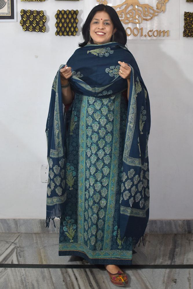 Elegant Hand Block print cotton suit with Cotton dupatta
