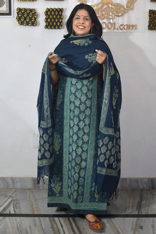 Elegant Hand Block print cotton suit with Cotton dupatta