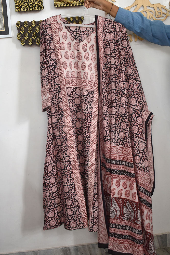 Bagh Hand Block Printed stitched 3 pc Cotton suit - 42 size