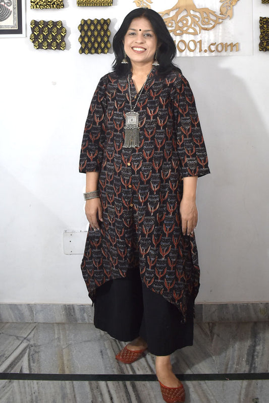 Designer Handkerchief Cut Block Printed Vanaspati Ajrakh cotton Kurta - Size 38 to 46 ( all sizes)