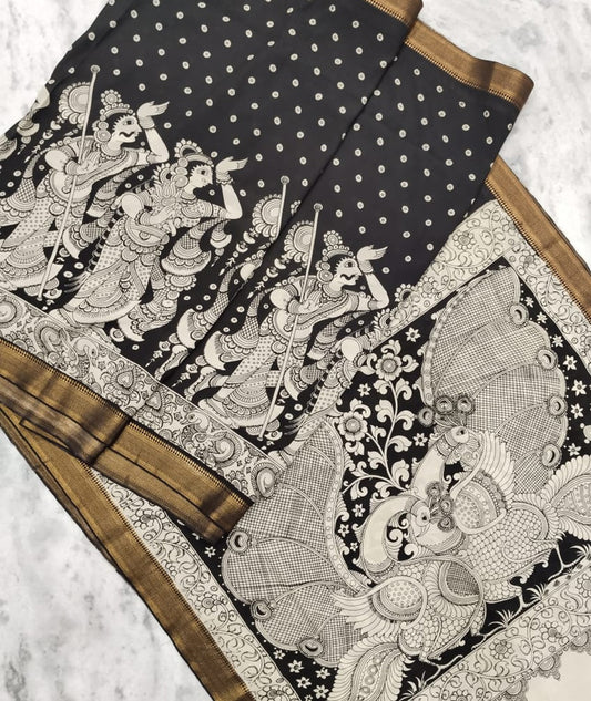 Bangalore Cotton Silk Pen Kalamkari saree