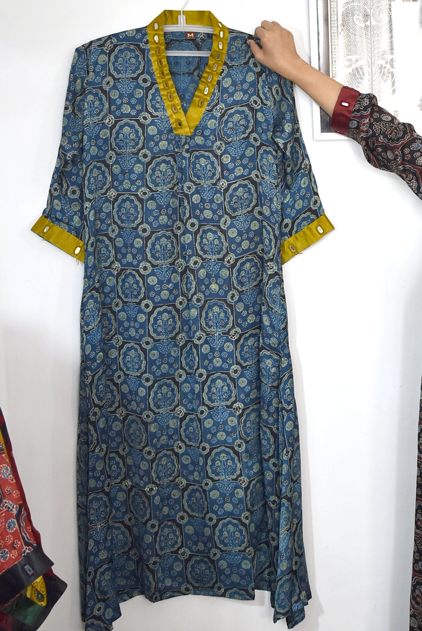 Beautiful Ajrakh Modal Silk Kurta with Kutch Mirror Work size - 38 - 44