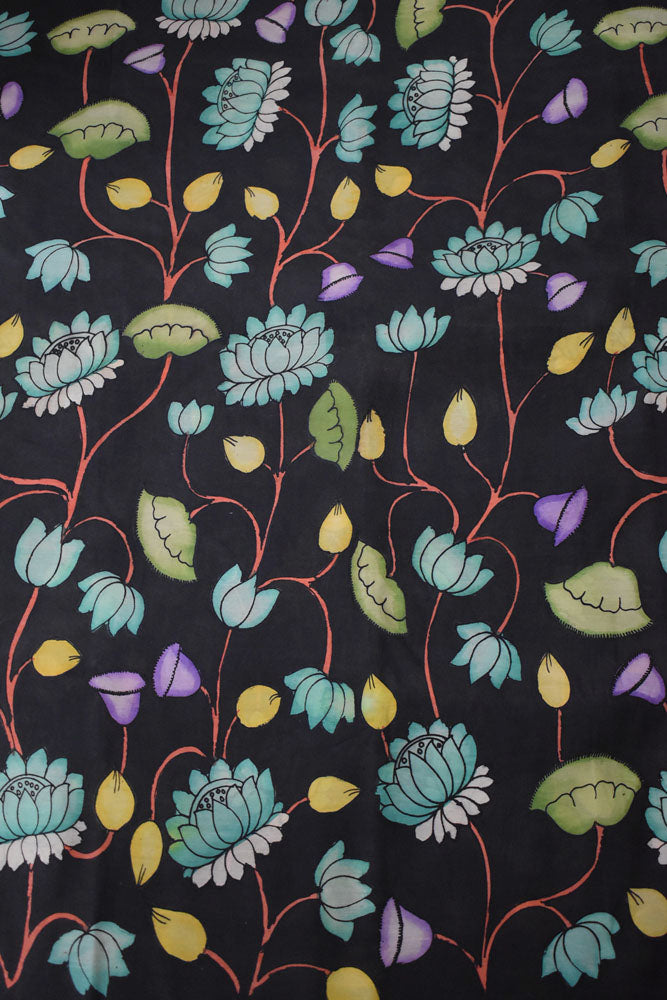 Beautiful Hand Painted Pen Kalamkari  Bangalore Silk Fabric - 2.5 mtrs cut