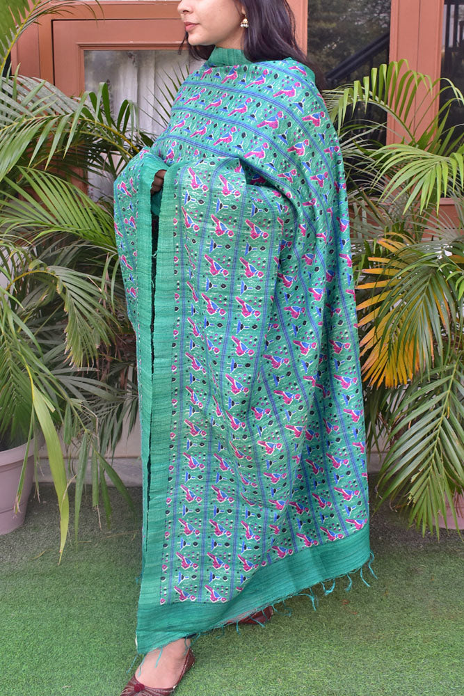 Geecha Silk Dupatta with Hand Block print