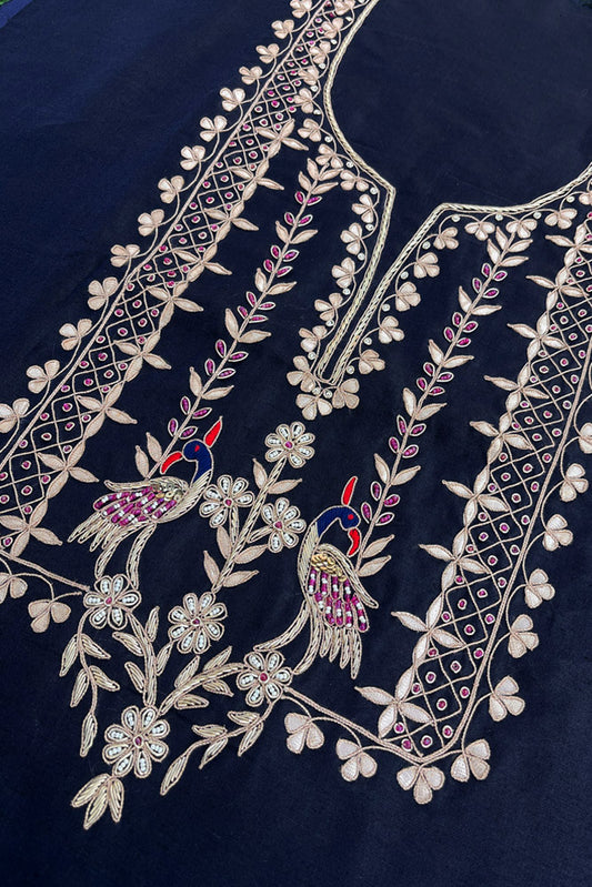 Elegant chanderi Fabric with Hand Embroidery , Aari, Zardozi & Gota Patti Work( 2.5 mtrs)