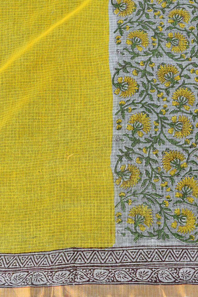 Designer Beige Block Printed Kota Cotton Saree KSC107