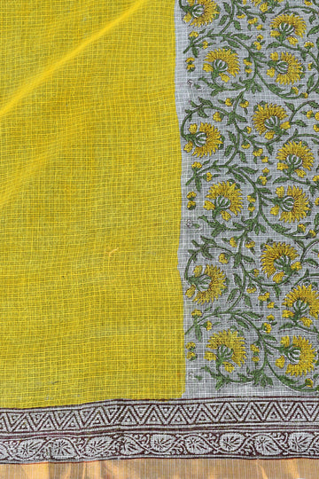 Designer Beige Block Printed Kota Cotton Saree KSC106