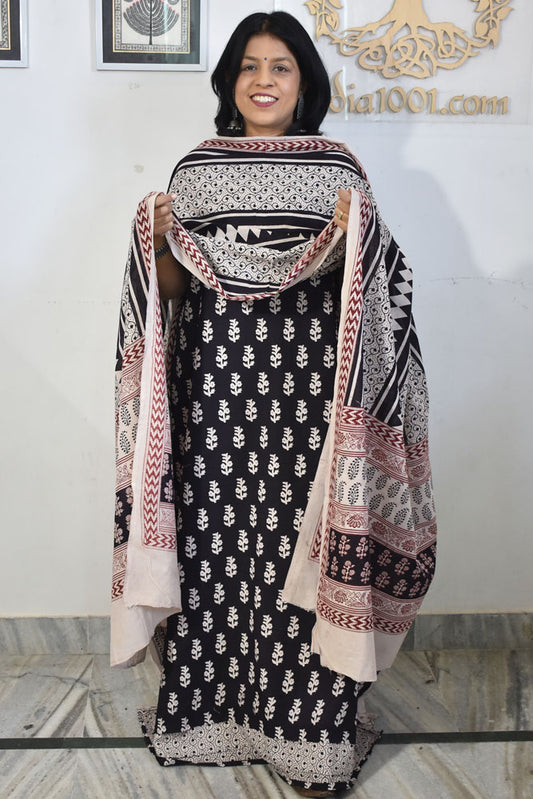 Bagh Hand Block Printed unstitched 3 pc Cotton suit fabric from MP