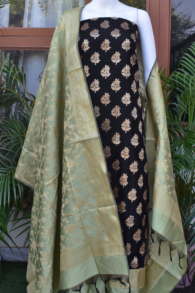Festive Woven Banarasi Silk cotton unstitched suit