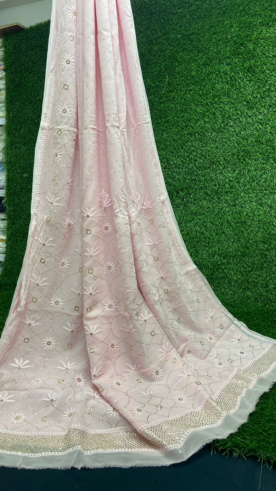Very Beautiful Soft Viscose Georgette saree with Intricate Hand Chikankari & Muqaish work (with blouse piece in the same fabric)