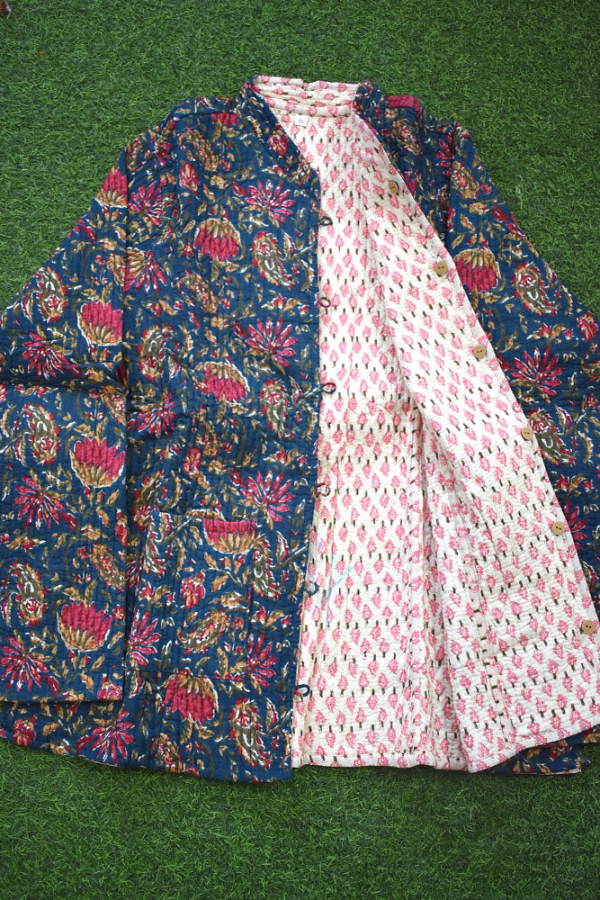 Block Print Quilted Reversible cotton jacket - Size  36-46