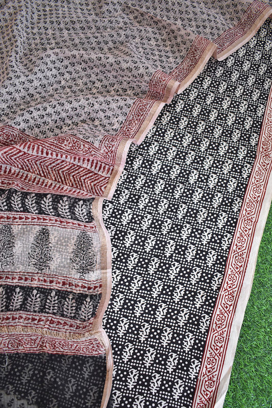 Classic Bagh Block Printed unstitched suit fabric with Kota Doria dupatta