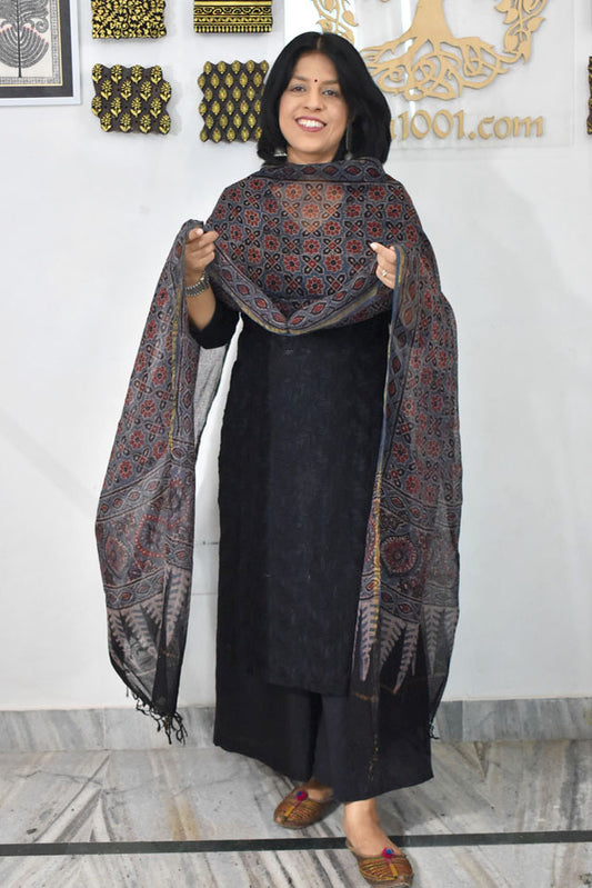 Beautiful  Ajrakh Hand Block Printed Kota Dupatta