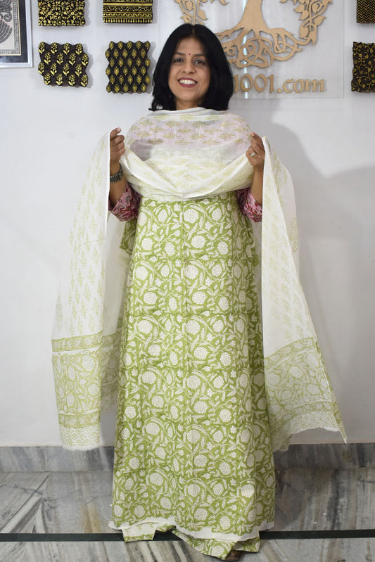Hand Block Printed Cotton unstitched suit fabric with Soft Cotton dupatta