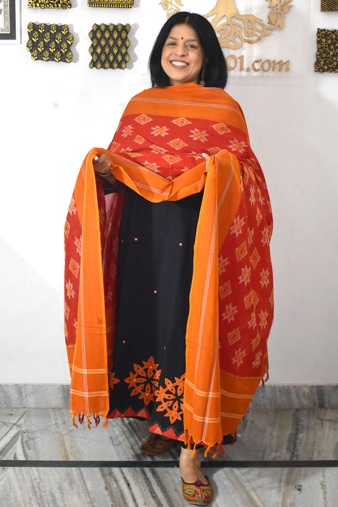 Beautiful Ikkat Patch Work Cotton kurta with Pochampally Ikkat Dupatta & Cotton Bottom - 3 pc set