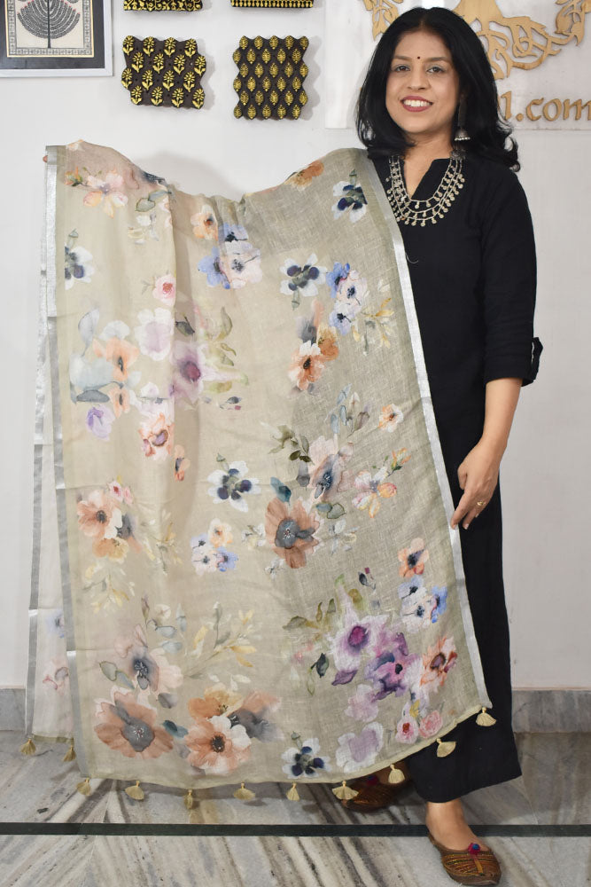 Elegant Digital Print Pure Linen dupatta