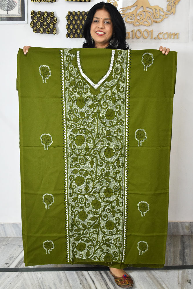 Hand Embroidered Kantha work cotton fabric - (Length 2.8 mtrs )