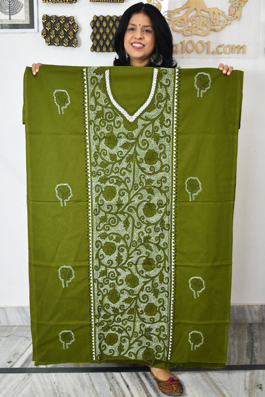 Hand Embroidered Kantha work cotton fabric - (Length 2.8 mtrs )