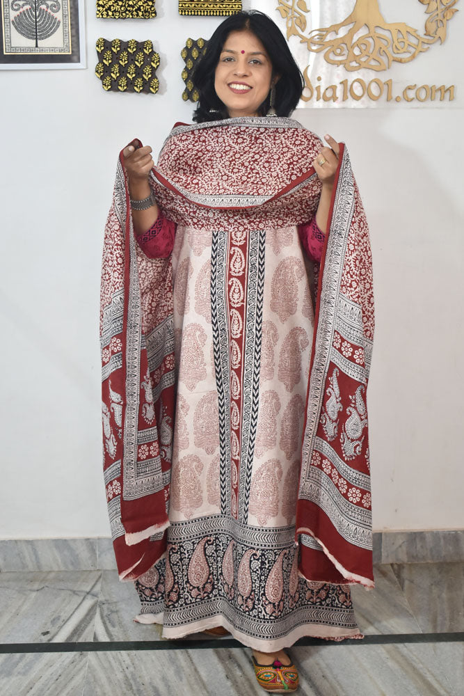 Bagh Hand Block Printed unstitched 3 pc Cotton suit fabric with Placement block print from MP