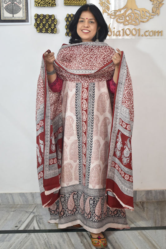 Bagh Hand Block Printed unstitched 3 pc Cotton suit fabric with Placement block print from MP