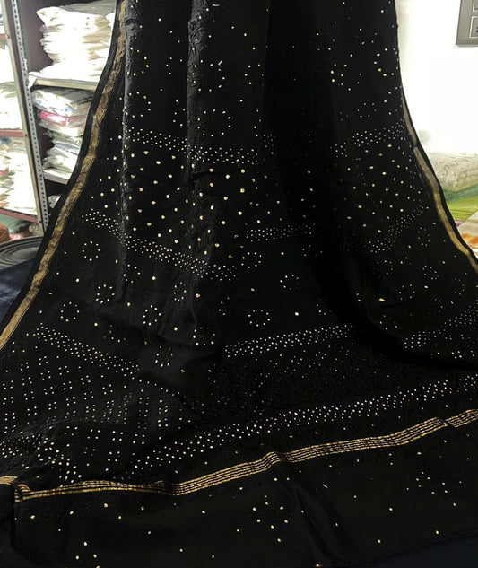 Beautiful Heavy Chanderi Saree with Hand Chikankari & Muqaish Work