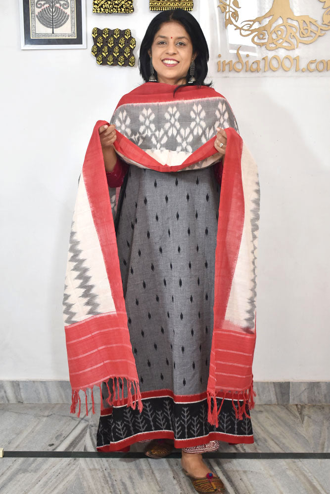 Handwoven  Ikkat Cotton dupatta with Woven Ikkat Cotton Kurta