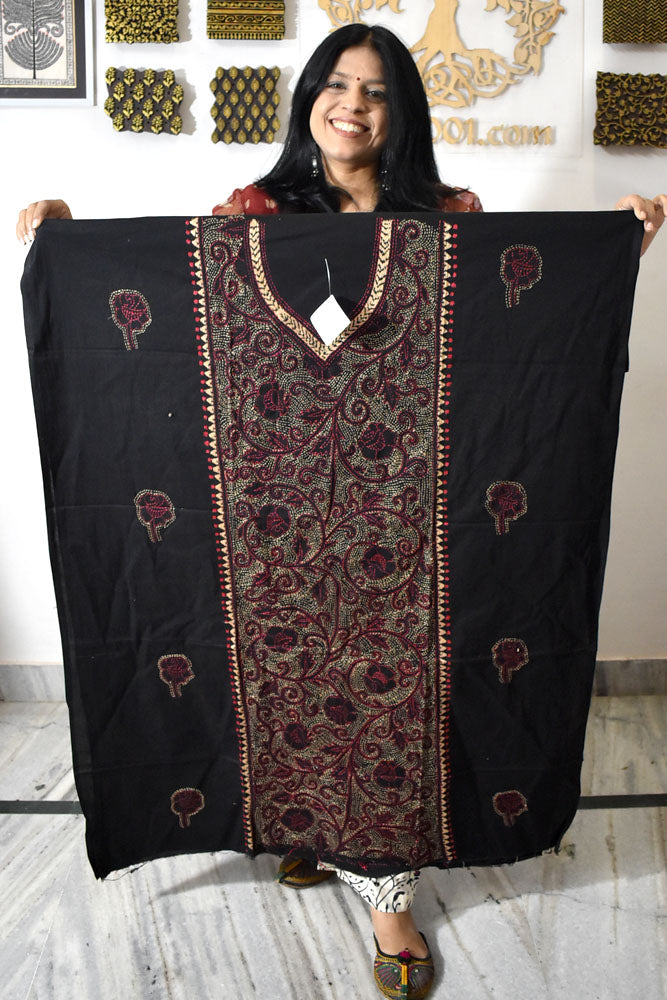 Hand Embroidered Kantha work cotton kurta fabric No - 13