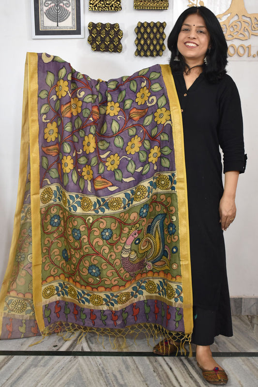 Beautiful Maheshwari Hand Painted Kalamkari Dupatta