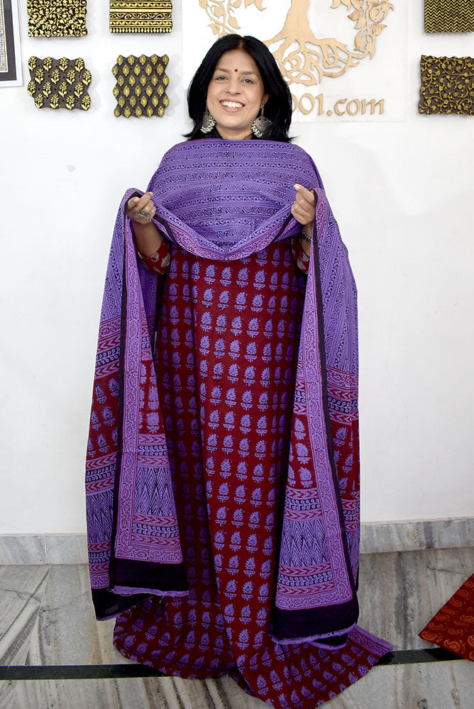 Bagh Hand Block Printed unstitched 3 pc Cotton suit fabric with block print from MP