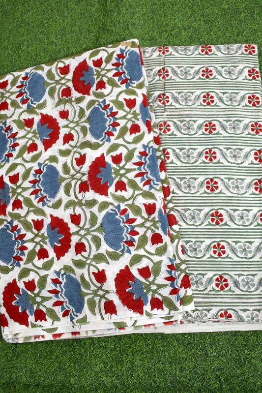 Hand Block Printed Cotton Running Fabric combo ( 2 fabrics *2.5 mtrs each)