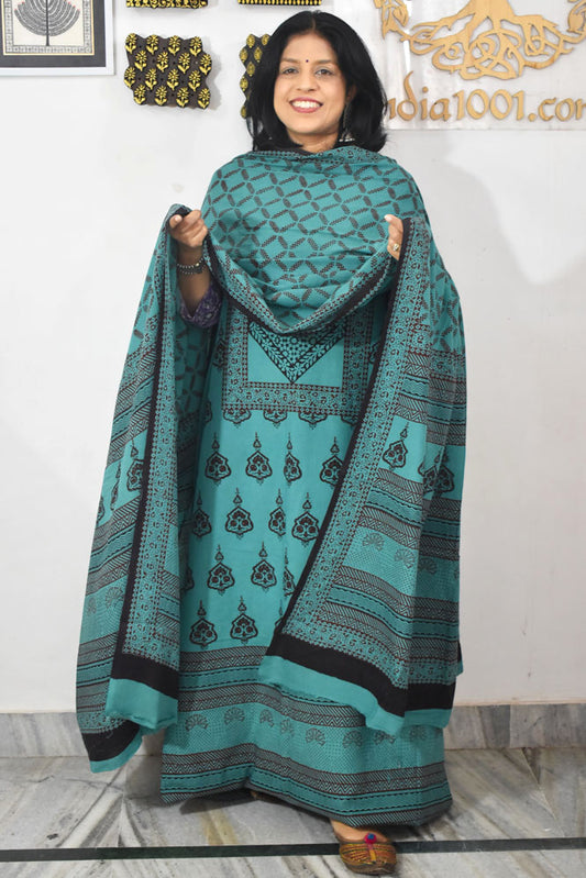 Bagh Hand Block Printed unstitched 3 pc Cotton suit fabric with Placement block print from MP