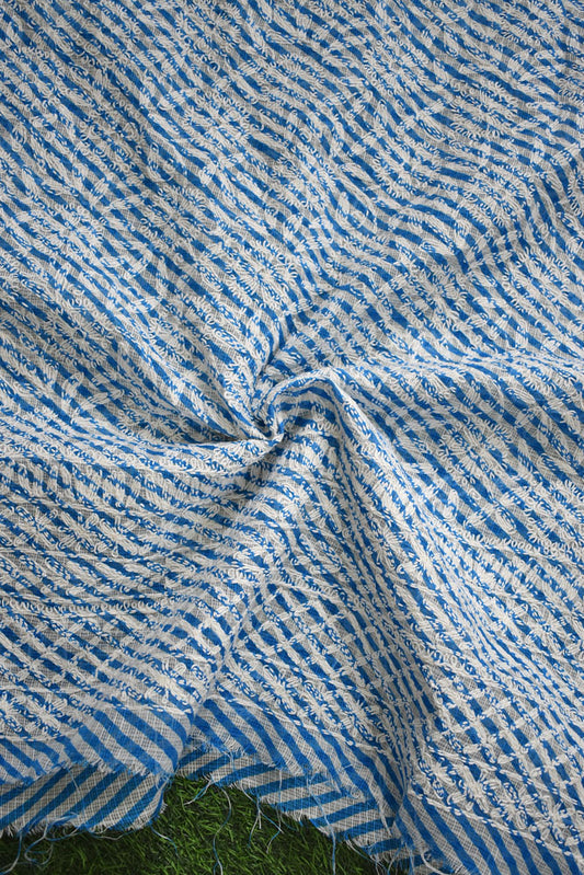 Leheriya Print kota fabric with Hand Embroidered Chikankari Tepchi work - 2.8 - 2.9 mtrs