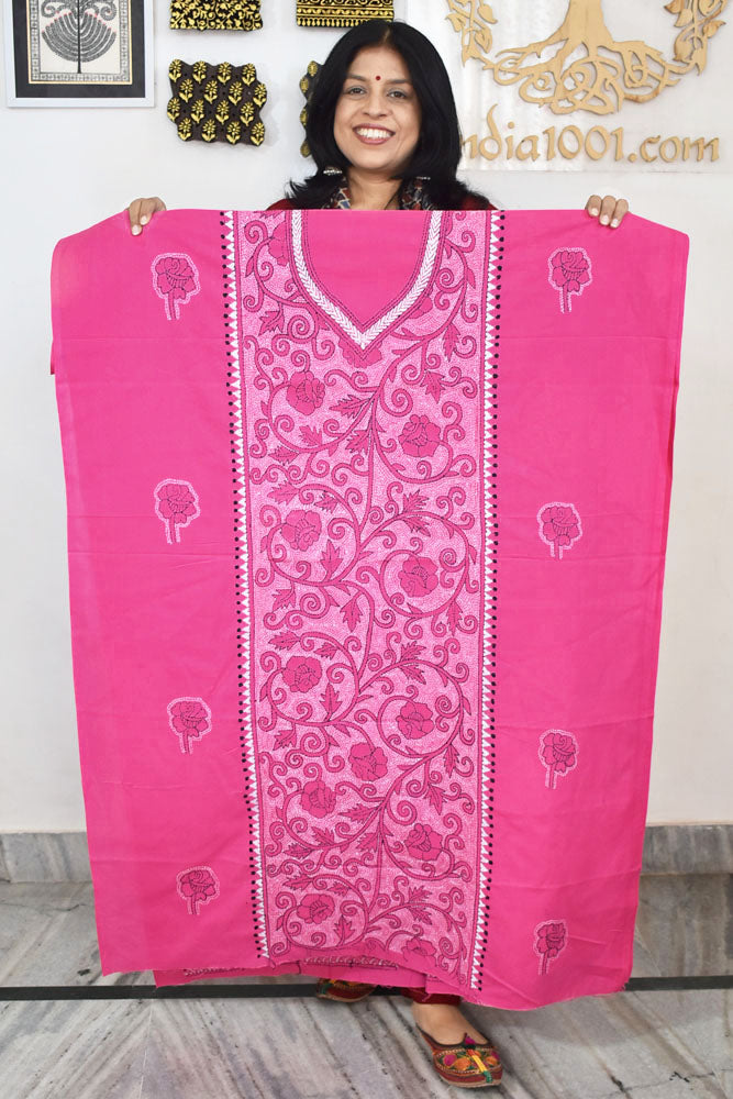 Hand Embroidered Kantha work cotton fabric - (Length 2.8 mtrs )