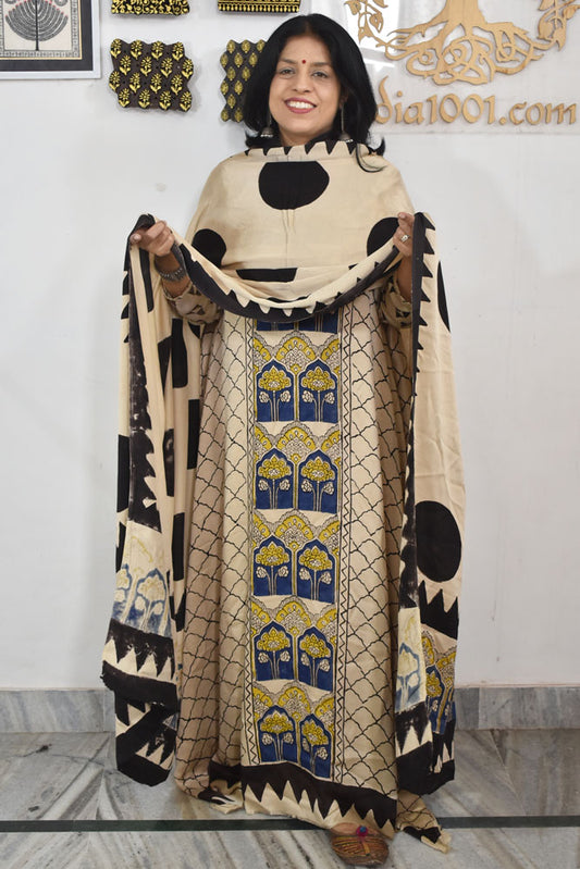 Beautiful Ajrakh Hand Block Printed Modal Silk set