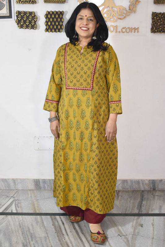 Designer Hand Block Printed Ajrakh cotton Kurta / Dress - Size 38 to 48 ( all sizes)