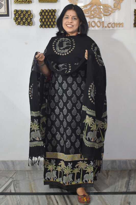 Elegant Hand Block print cotton suit with Cotton dupatta