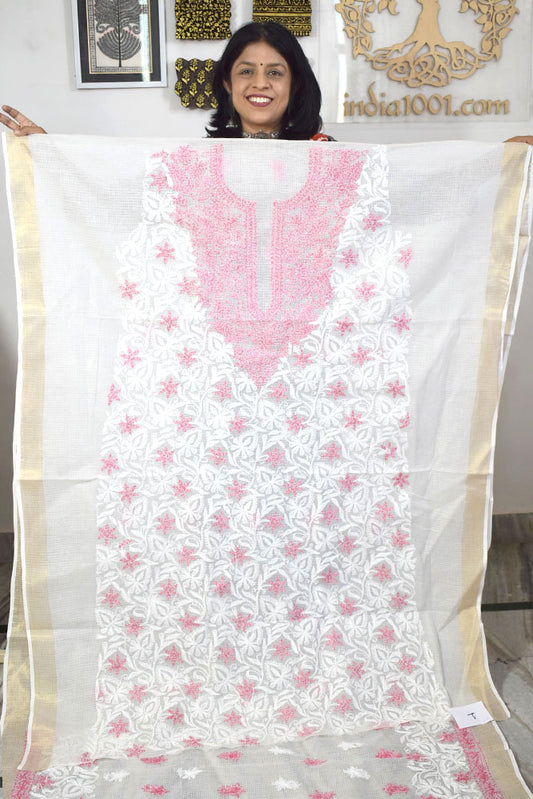 Designer Hand Embroidered Chikankari Tepchi work Kota Doria fabric No. 1