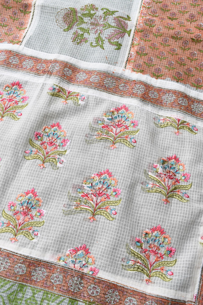 Hand Block Printed, Patch and Embroidery Work Kota Doria Dupatta