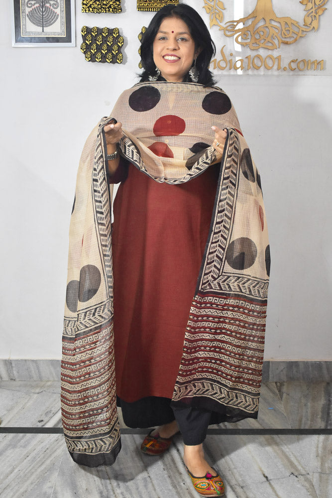 Hand Block Printed Kota Doria Cotton Dupatta